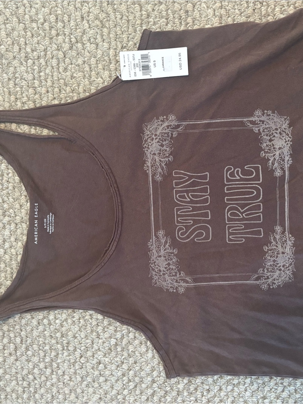 American Eagle Outfitters Brown Floral 'Stay True' Graphic Tank